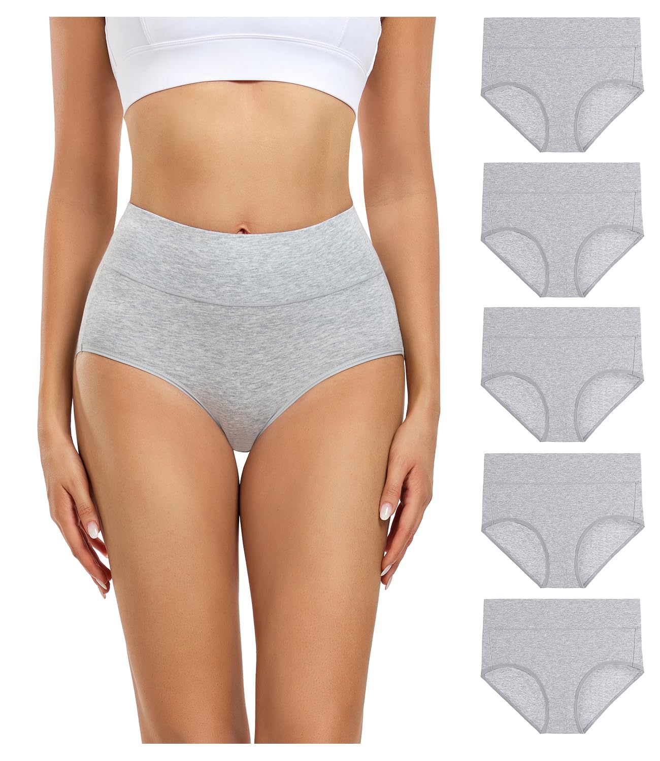 wirarpa Ladies Knickers High Waisted Underwear Cotton Panties 5 Pack