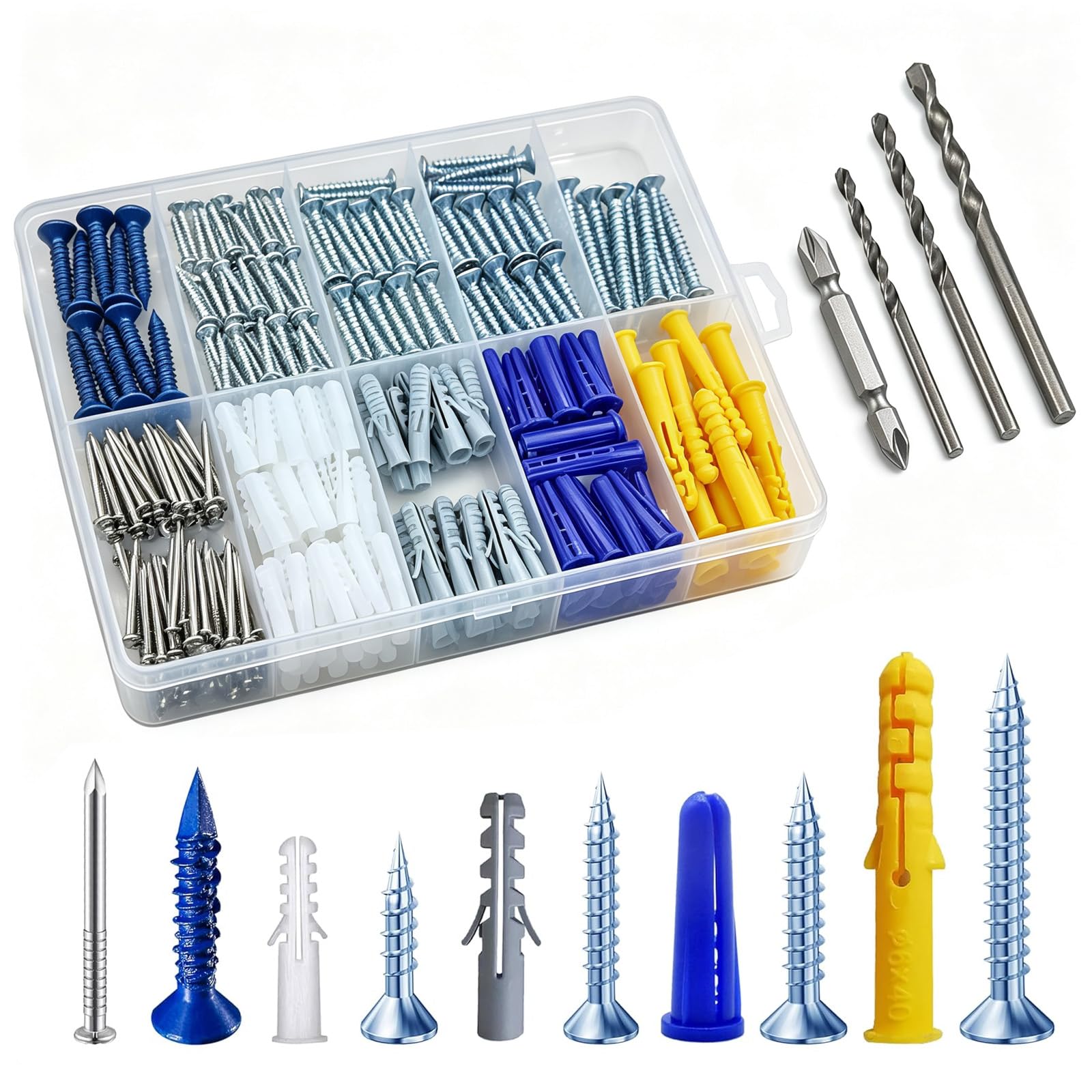 Wensilon 270PCS Drywall Anchors and Screws Plastic Anchors Assortment Kit | with