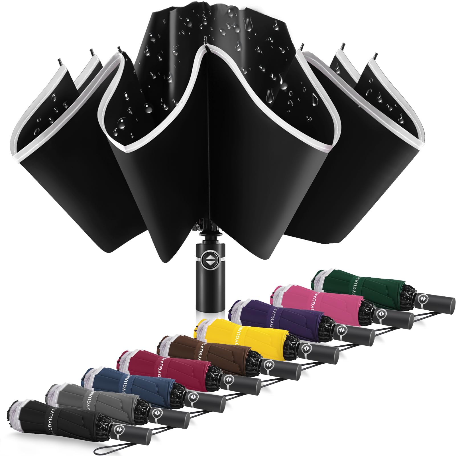 Bodyguard Inverted Umbrella - Large Windproof for Rain & Sun, Compact Reverse Wi
