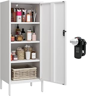 Steehoom Locking Cabinet Metal Locker Cabinet Lockable Bathroom Storage Cabinet 4 Tier Employee Lockers for Home, School, Office, Garage (White, 19.69" D x 15.75" W x 49.21" H)