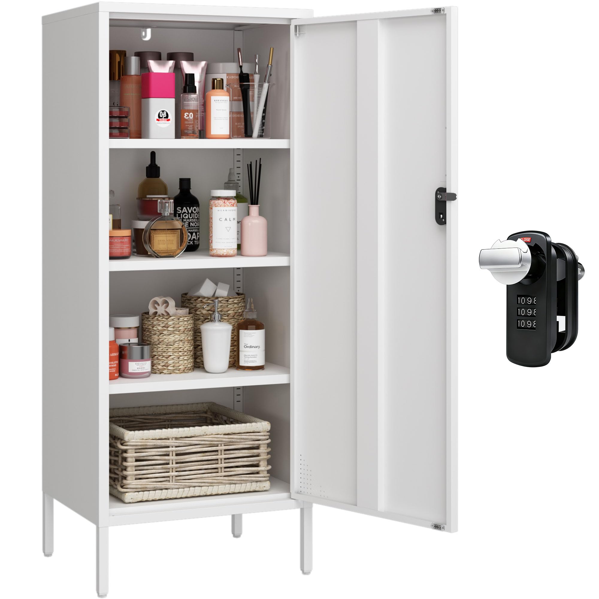 Steehoom Locking Cabinet Metal Locker Cabinet Lockable Bathroom Storage Cabinet 