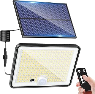 LOTMOS Solar Lights Outdoor, 342LED Remote Security Lights Motion Sensor | 3 Modes, Garden Light Solar Powered, Waterproof, Pir Flood Lighting for Yard Shed Garage Outside, Cool White