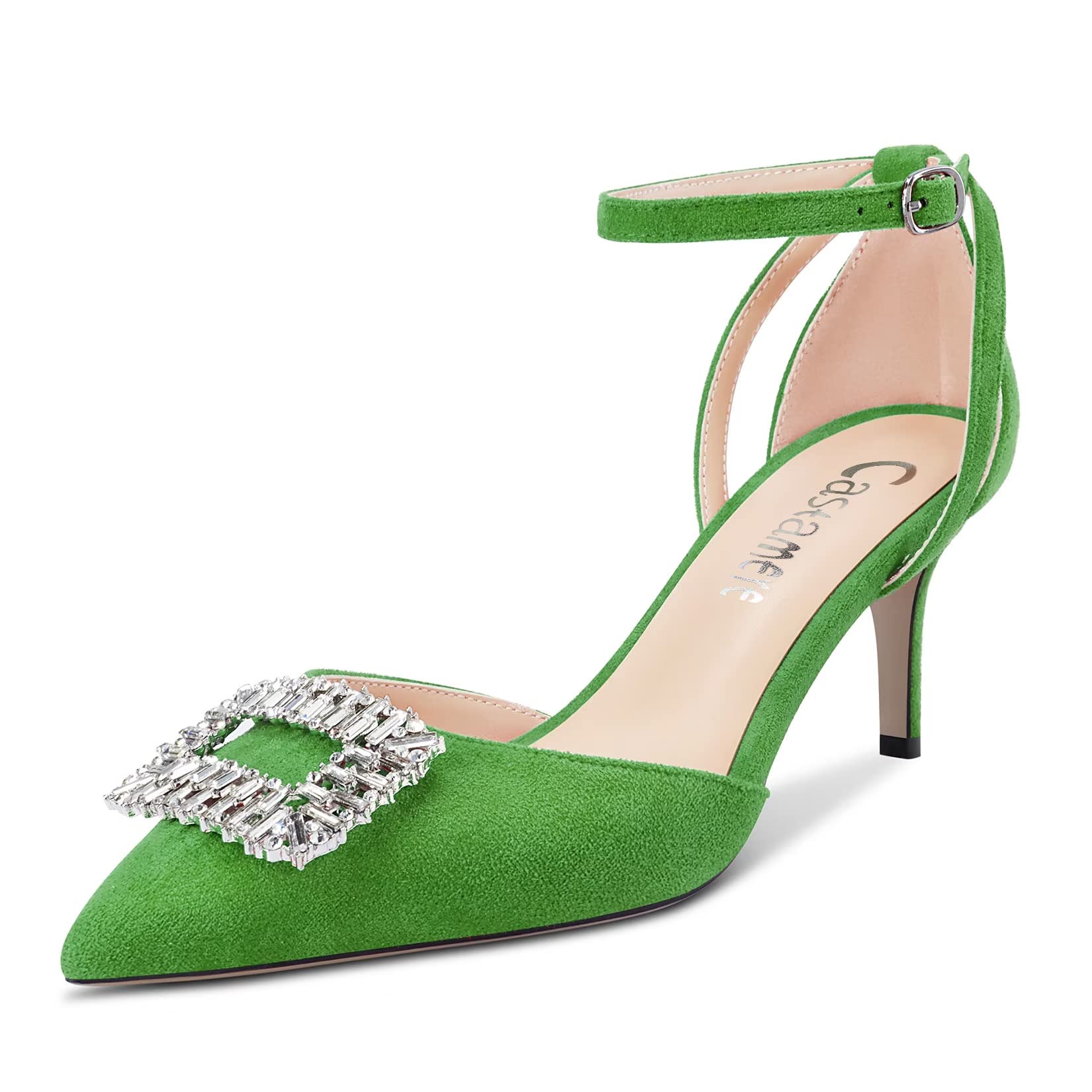 Castamere Women's High High Heel Pointed Toe Pumps Ankle Strap Diamond Crystal 6