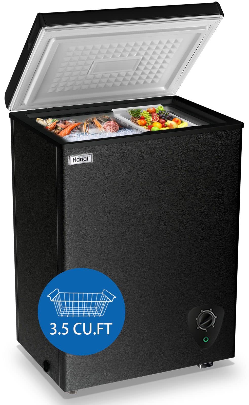 Chest Freezer 3.5 cu.ft Small Deep Freezer Mini Outdoor Black Chest Freezers wit