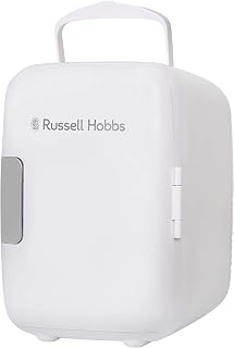 Russell Hobbs RH4CLR1001 4L/6 Can Portable Mini Cooler & Warmer for Drinks, Cosmetics/Makeup/Skincare, AC/DC Power, Retro Style, White, For Bedroom, Home, Caravan, Car