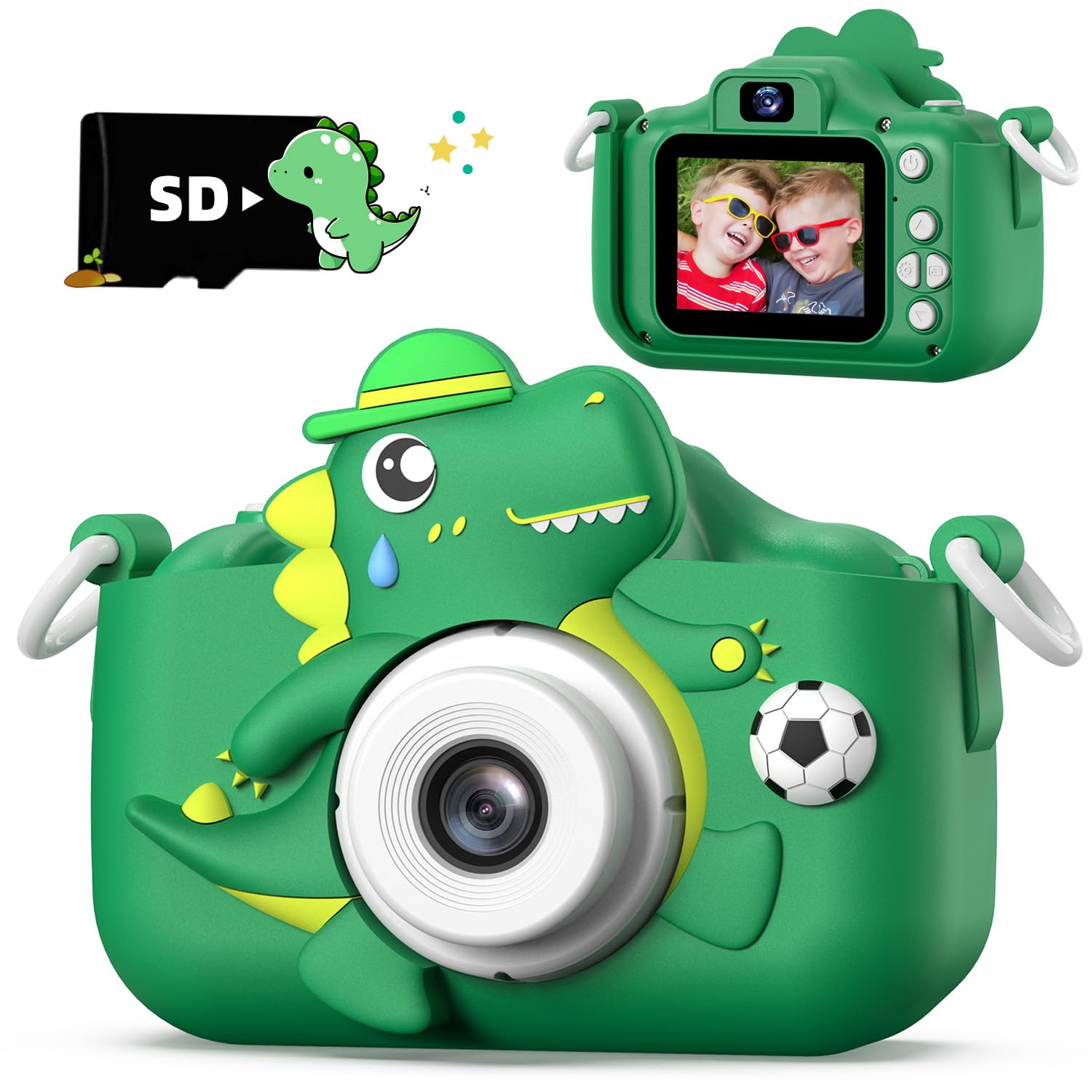 Dinosaur Kids Camera for Boys Girls, Toddler Digital Selfie Camera with Cute Pro