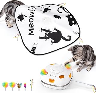 ORSDA Cat Toys Rechargeable, 4 in 1 Interactive Cat Toy, Hide and Seek, Whack a Mole, Magic Wand, Chasing Feather, with 4 Replacements