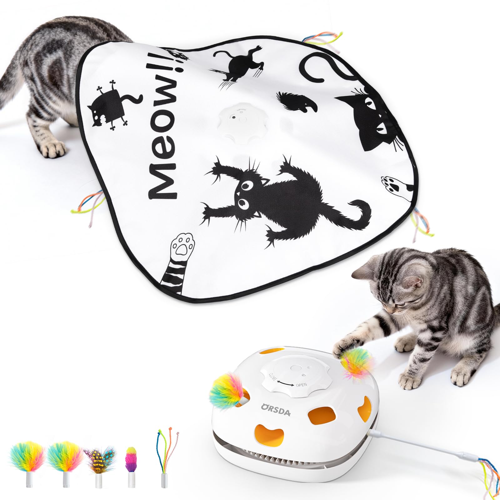 ORSDA Cat Toys Rechargeable, 4 in 1 Interactive Cat Toy, Hide and Seek, Whack a 