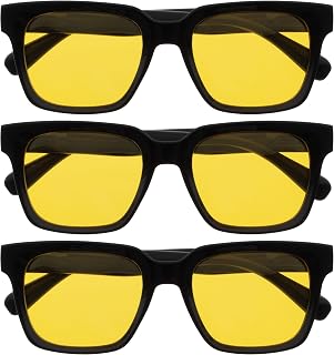 OPULIZE ERA Blue Light Glasses for Women and Men - Anti-Glare and Anti-Glare - Pack of 3 - Computer Glasses - UV Protection - Oversized and Rectangular - Black - Yellow Lenses