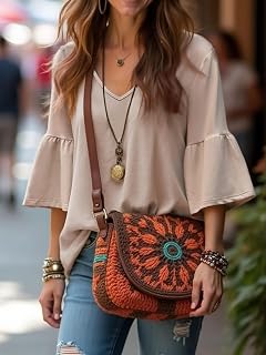 Women Summer Tops Bohemian Bell Sleeve Solid Color Loose Fit Short Sleeve Versatile Relaxed Fit Elegant Dress