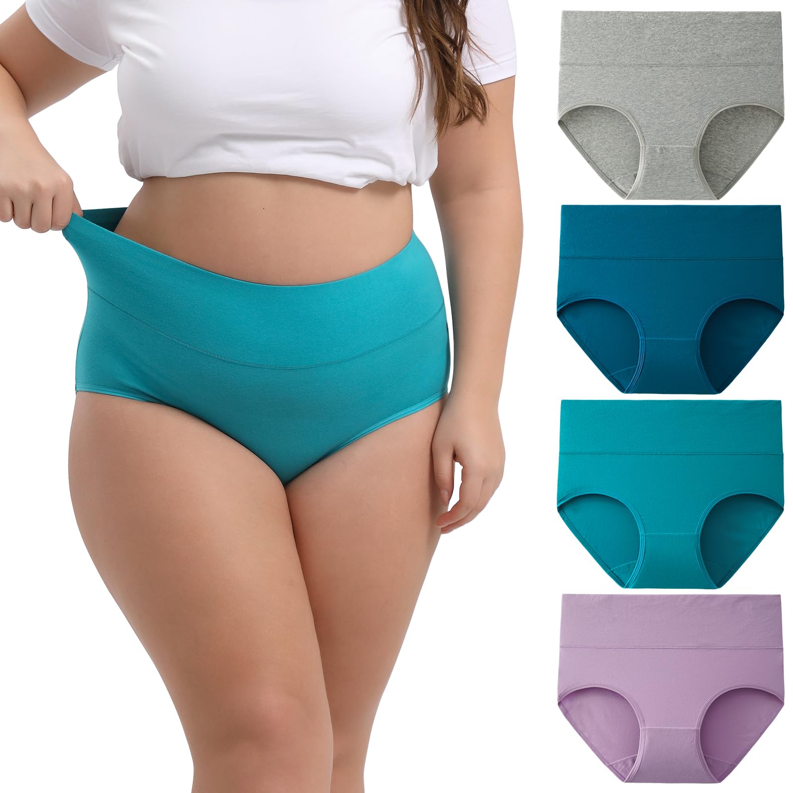 INNERSY Women's Plus Size XL-5XL Full Coverage Underwear High Waisted Cotton Pan