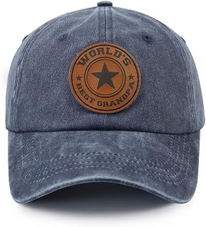World's Best Papa Grandpa Hat with Leather Patch, Adjustable Embroidered Cotton Fathers Day Dad Baseball Cap