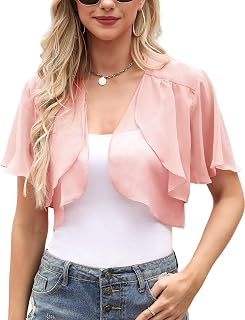 Aottori Women's Chiffon Shrug for Ceremony Pink M