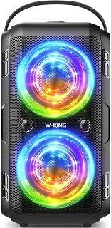 W-KING Bluetooth Speaker Loud, 180W Peak Party Portable Outdoor Speaker | 105dB Huge Haut Parleur Wireless Boom Box/4 Drivers(2 * 4.04’’ Woofer)-80W Deep Bass Tube, Lights/IPX5/EQ/24H/USB/TF/AUX