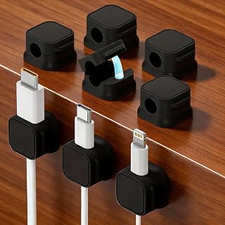 Adhesive Cable Clips Set, Desk Cable Organizer for Charging Cable Storage, Snap On Baseline Holders for Home Office (Black, 8 Pieces)