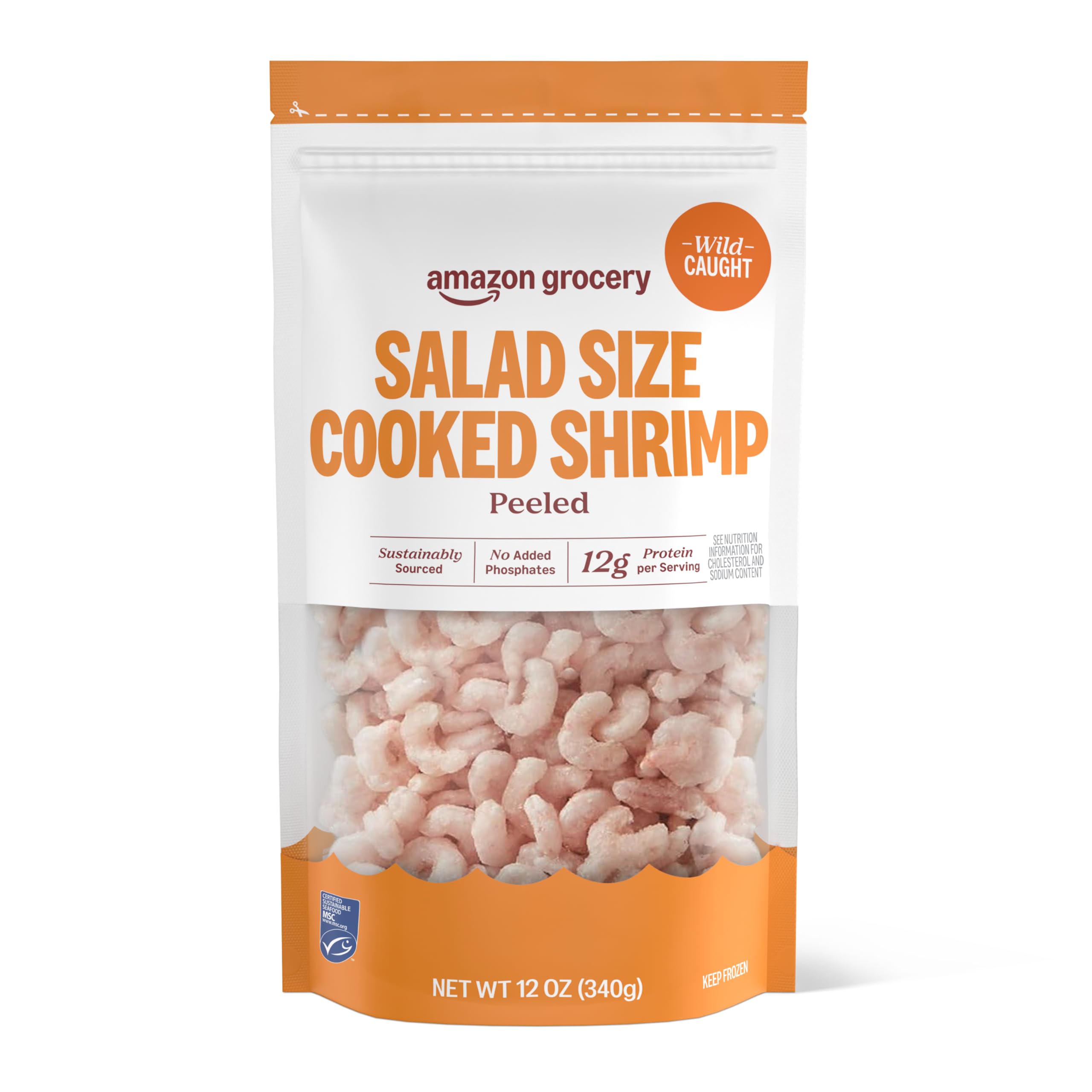 Amazon Grocery, Salad Size Cooked Shrimp, Peeled, 12 Oz (Previously Amazon Fresh