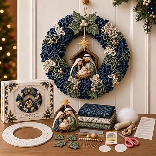 3D Fabric Poke Wreath DIY Kit, Christmas Wreath Poke Art Kits for Adults | 3D Fabric Poke Art Craft Kit for Beginner-Friendly, Holiday Wreath Making Kit, Door &amp; Wall Decor