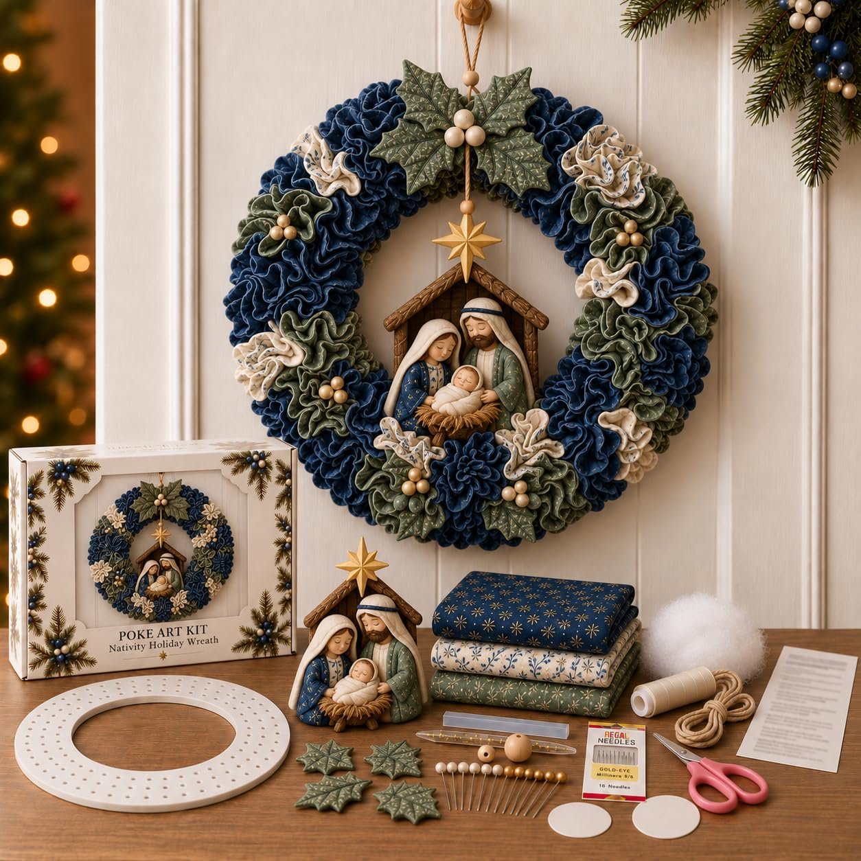 3D Fabric Poke Wreath DIY Kit, Christmas Wreath Poke Art Kits for Adults | 3D Fa