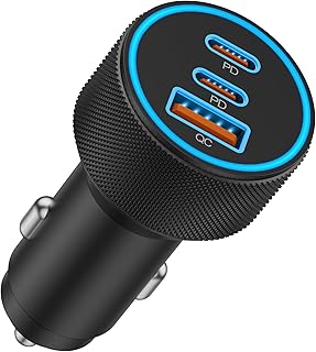 USB C Car Charger, 3-Port 67W Super Fast Charging Cigarette Lighter Adapter | Al Alloy, Dual USB-C & USB-A Car Phone Charger Accessories, 12-24V USB Outlet, for iPhone 18 17 16 15 14 Pro Max iPad Android