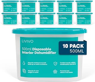 LIVIVO Dehumidifiers Disposable 500ml - 10-Pack Dehumidifiers for Home | Condensation Absorbers for Windows, Moisture Absorber, Mould Damp Trap - Interior Dehumidifier for Home, Wardrobe, Bathroom