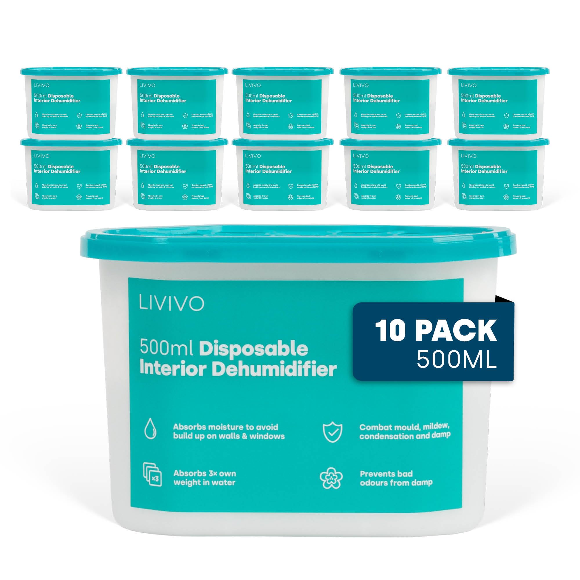LIVIVO Dehumidifiers Disposable 500ml - 10-Pack Dehumidifiers for Home | Condens