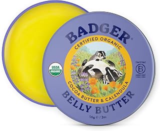 Badger Organic Belly Butter, Cocoa Butter &amp; Coconut, 2 oz Tin | Stretch Mark Cream for Pregnant Belly, Rich Hypoallergenic Body Butter for Women, Pregnancy stretch mark cream