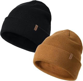 FURTALK Mens Womens Cuffed Beanie 2 Pack Winter Warm Knit Skull Hats | Double-Layered 100% Acrylic, Ultra-Soft Non-Scratchy Feel, Ideal for Outdoor Skiing & Daily Wear