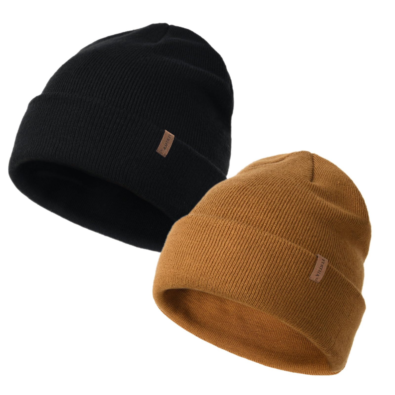 FURTALK Mens Womens Cuffed Beanie 2 Pack Winter Warm Knit Skull Hats | Double-La