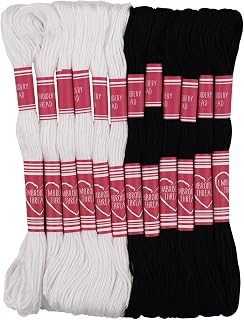 Friendship Bracelet String 12 Skeins, Embroidery Floss Cross Stitch Embroidery Thread Floss Bracelet Making Yarn, Craft Floss (Black and White)