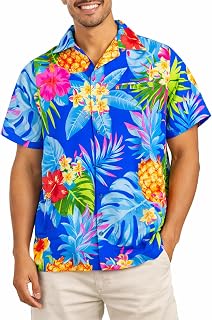 King Kameha Men’s Hawaiian Shirt Short Sleeve – Aloha Summer Shirt with Pineapple Print, Lightweight and Easy Care