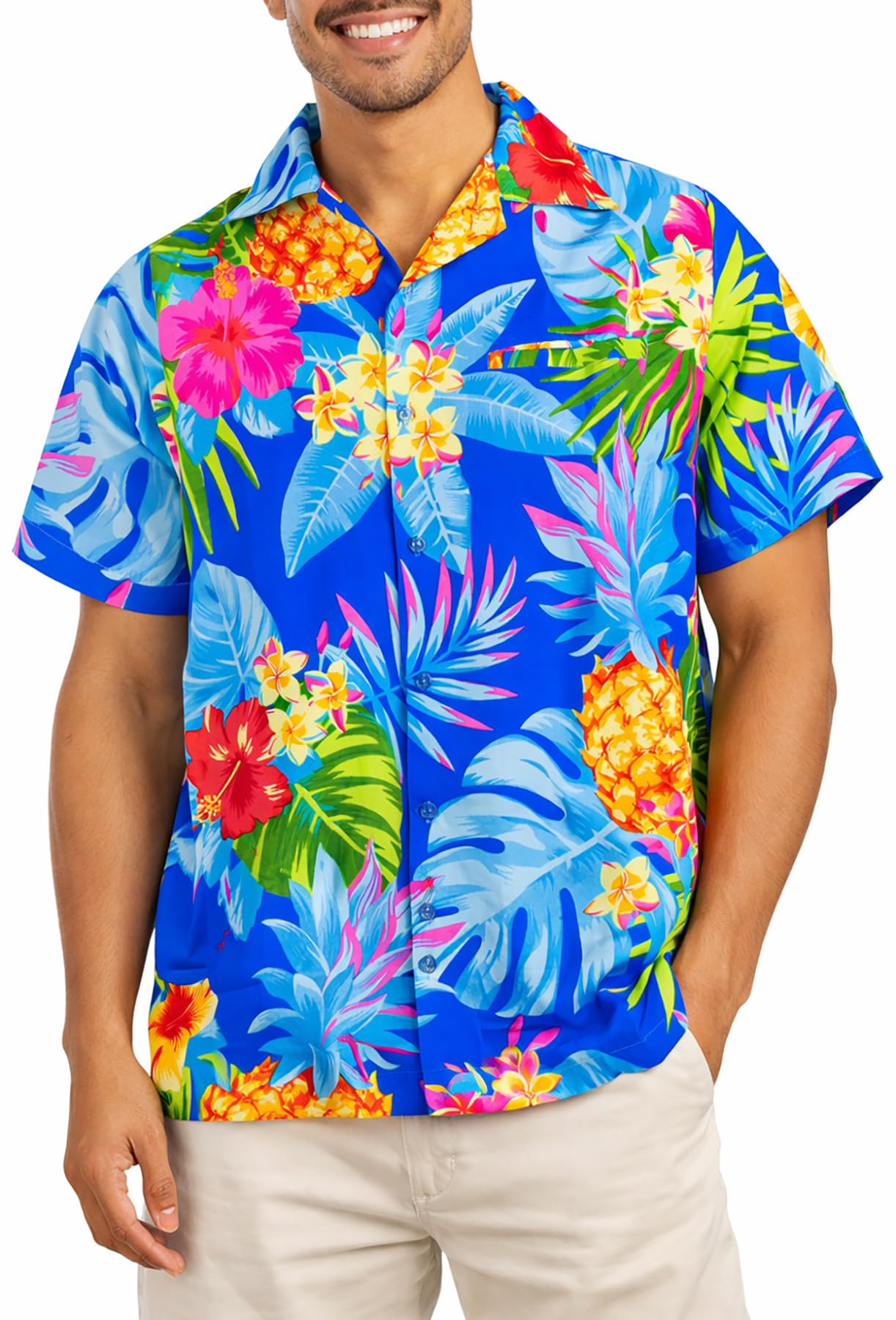 King Kameha Men’s Hawaiian Shirt Short Sleeve – Aloha Summer Shirt with Pineappl