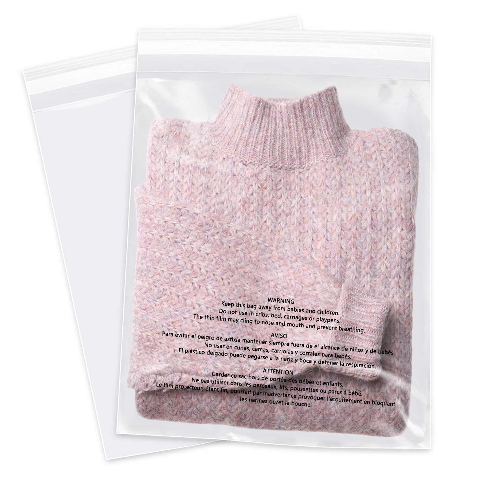 WEPOLY 12" x 15" (100 Count) Clear Poly Bags with Suffocation Warning | Self Sea