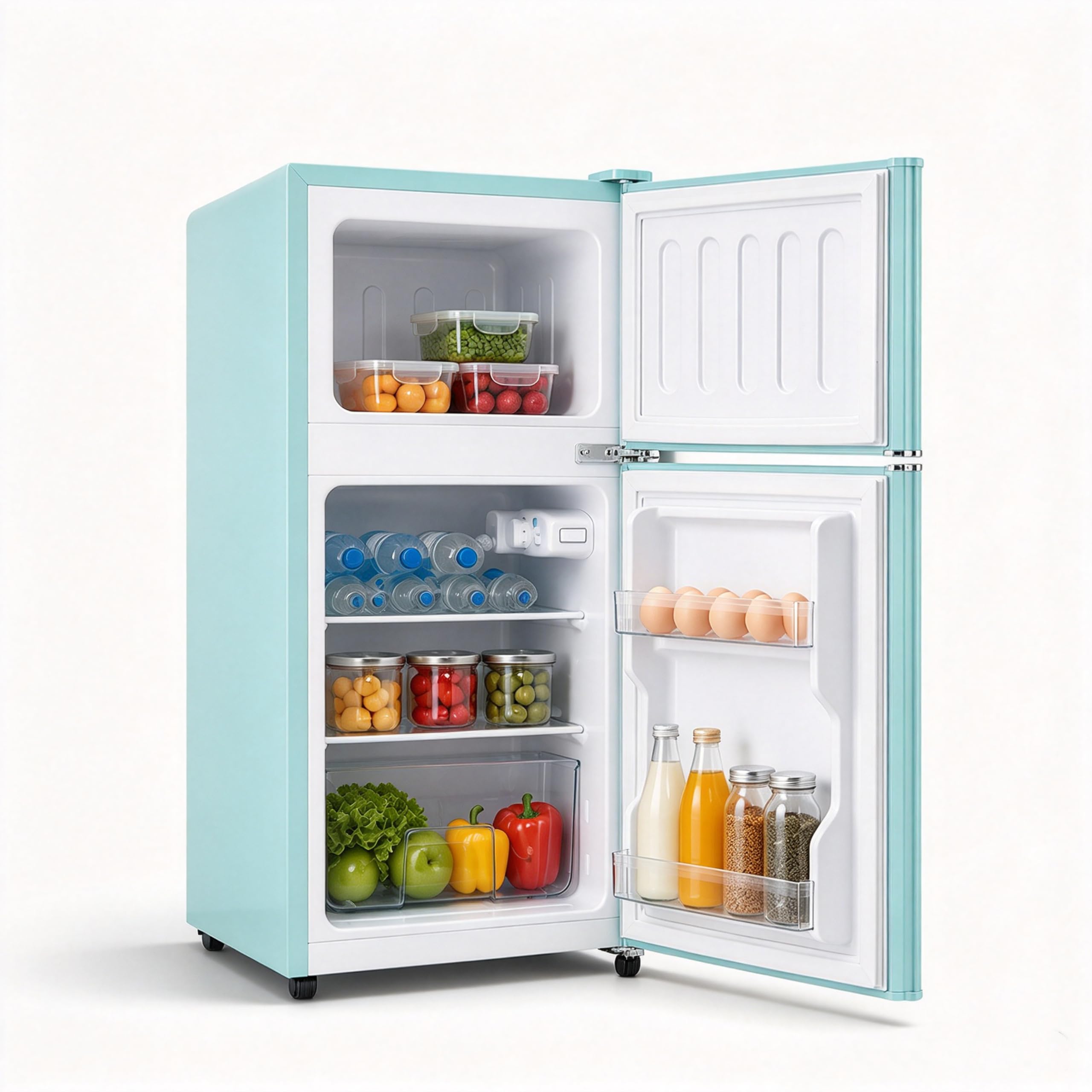 WINRIZZ 80L Retro Double-Door Mini Fridge with Freezer, Blue | 2.8 Cu.ft, Tiny S