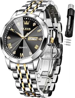 OLEVS Watch for Men Diamond Business Dress Analog Stainless Steel Waterproof Luminous Date Two Tone Luxury Casual Wrist Watch