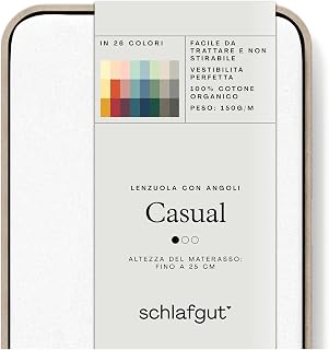 schlafgut Casual Fitted Sheet 90 x 190 cm to 100 x 200 cm, 100% Organic Cotton, Full-White
