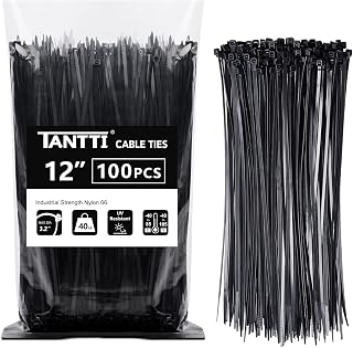Zip Ties 12 inch, Black Zip Ties 100 pack, 40lb, Cable Ties, Self-locking Wire ties for indoor and outdoor use, by Tantti