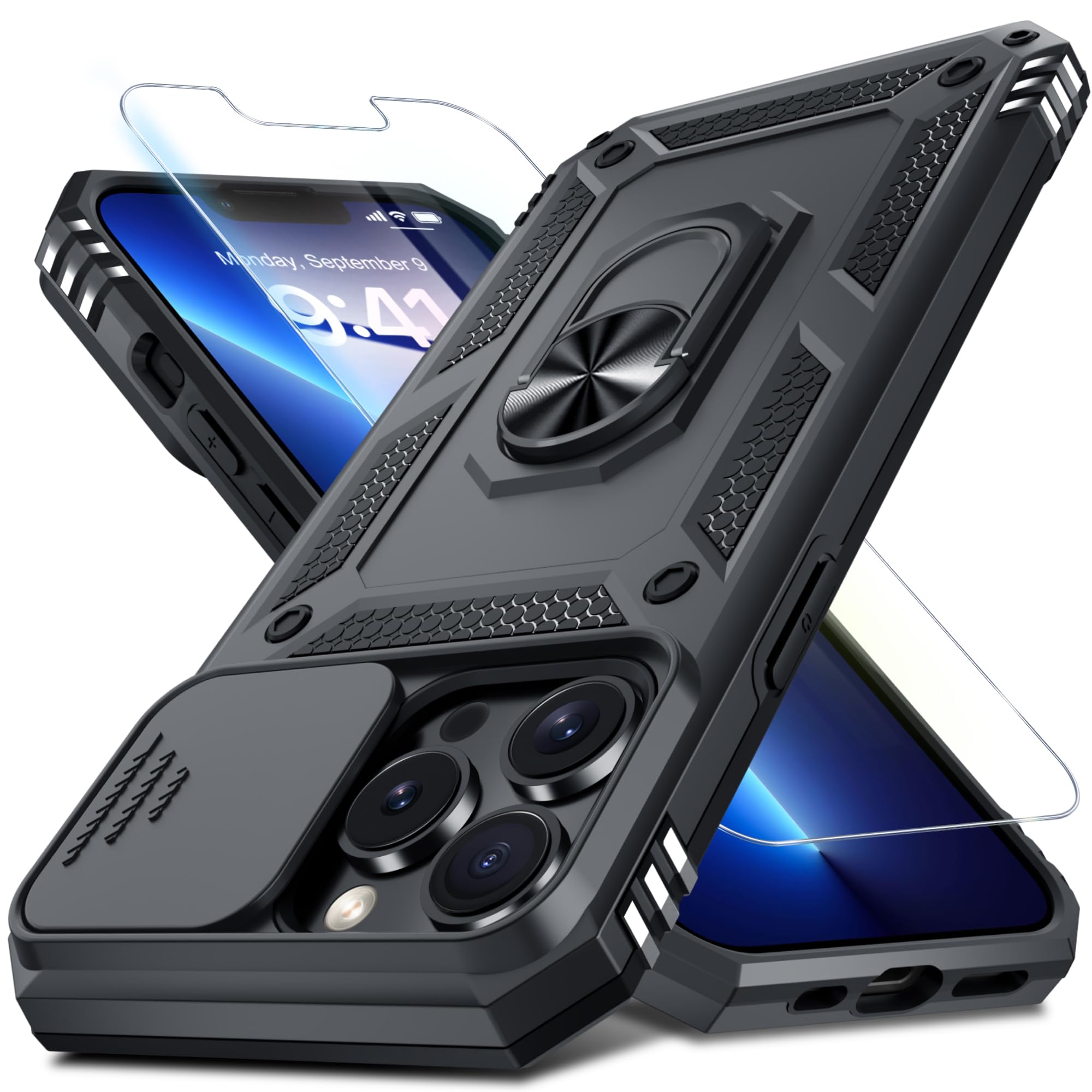 for iPhone 13 Pro Max Phone Case Built in Slide Camera Lens Cover | with Tempere