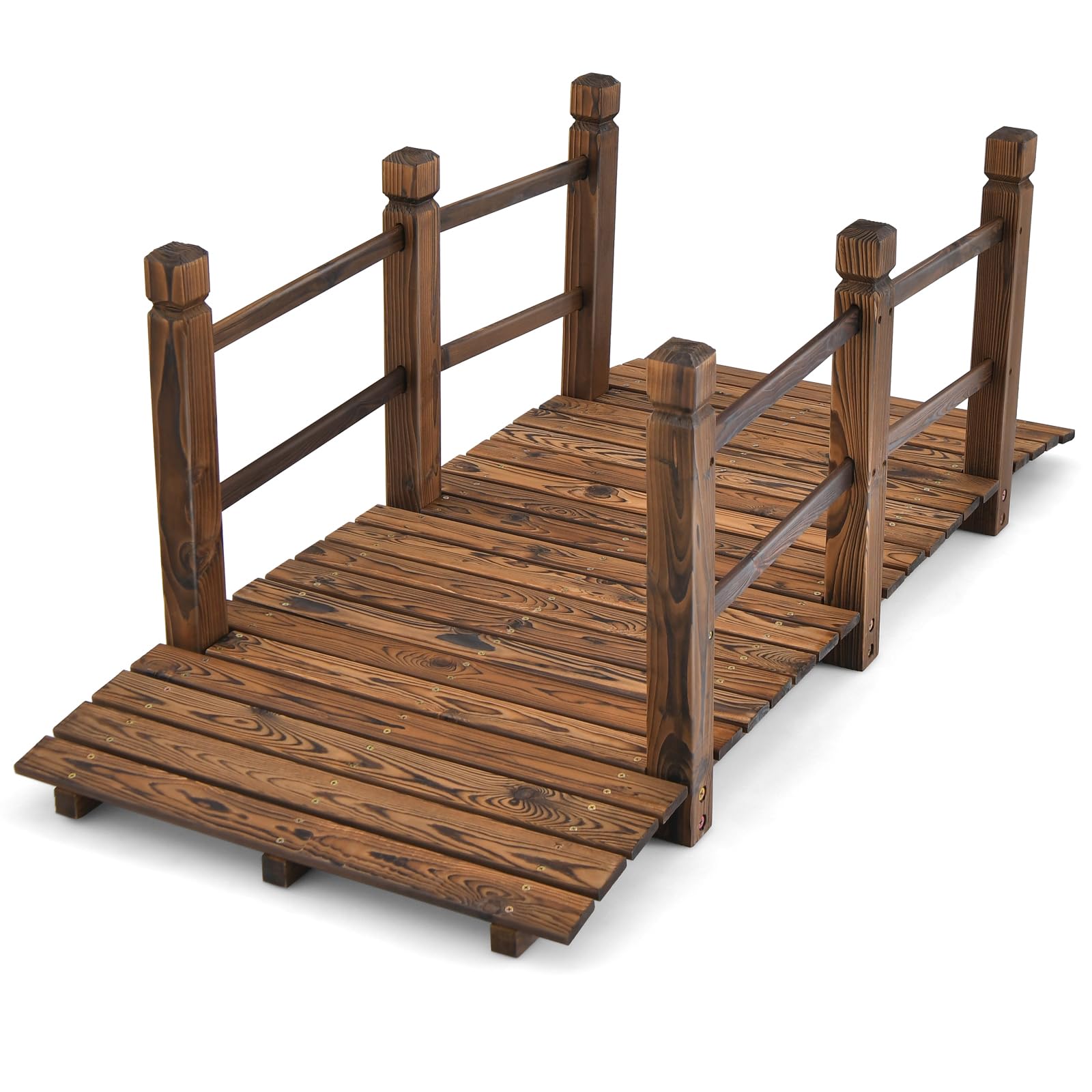 HAPPYGRILL 5FT Wooden Garden Bridge with Double Safety Railings | Decorative Pon