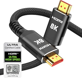 Snowkids 8K HDMI Cable 10ft, Certified 2.1 UHD [4K & Ethernet Support] | 48Gbps Ultra High Speed,Non-Slip,eARC 4K120 144Hz HDR10 HDCP 2.2&2.3,Braide 8K@60Hz Compatible for TV/PS-5/X-box/Sound System