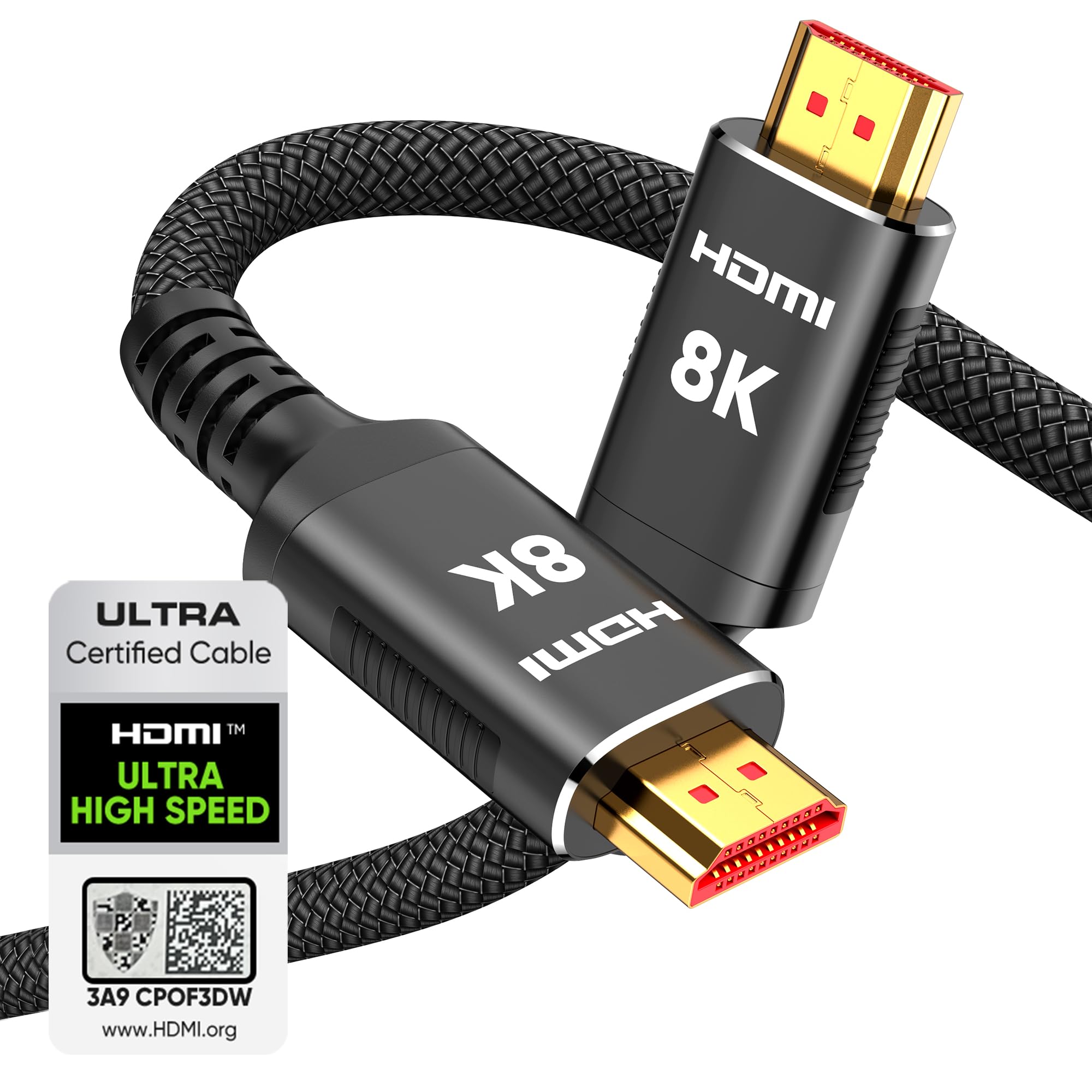 Snowkids 8K HDMI Cable 10ft, Certified 2.1 UHD [4K & Ethernet Support] | 48Gbps 