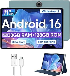 11 Inch Android 16 Tablet, Octa Core, 28GB RAM 128GB ROM 1TB Expand, Blue | Android 16 11 Inch tablets, Octa Core, Widevine L1, 8000mAh battery, dual WiFi, GPS, FM, 5/8MP cameras. Case included