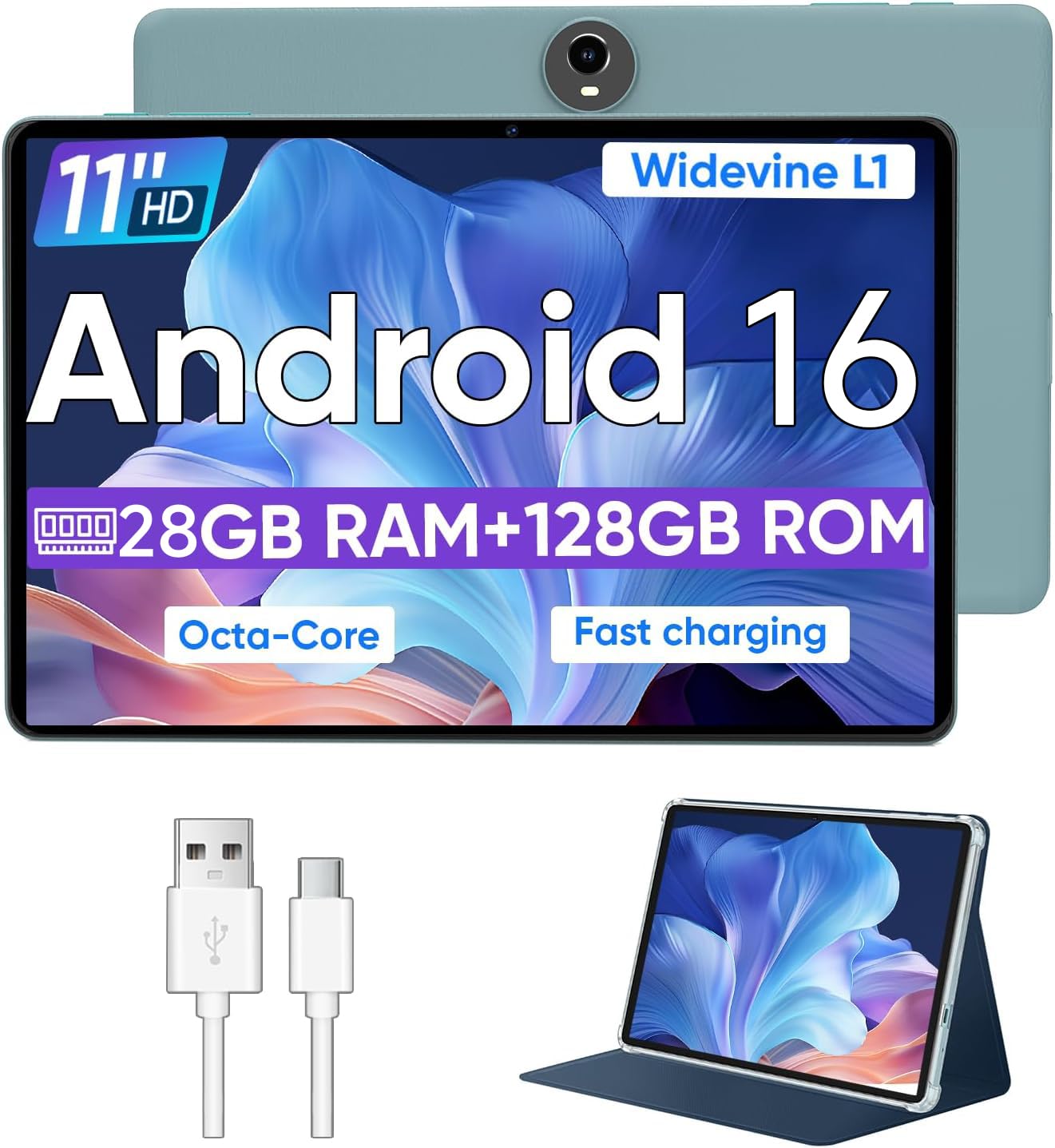 11 Inch Android 16 Tablet, Octa Core, 28GB RAM 128GB ROM 1TB Expand, Blue | Andr
