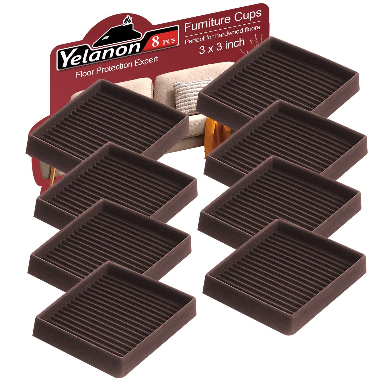 Non Slip Furniture Pads for Hardwood Floors -Yelanon 8Pcs 3” Coasters Cups | Fur