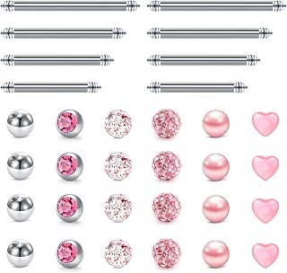 Briana Williams 14G Replacement Balls Straight Barbells for Tongue Bars Nipple Piercing Surgical Steel Acrylic 12/14/16/18mm Body Piercing Jewellery