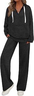 PRETTYGARDEN Tuta da donna in 2 pezzi tuta autunnale oversize scollo a V felpa con cappuccio gamba larga pantaloni della tuta da viaggio set lounge