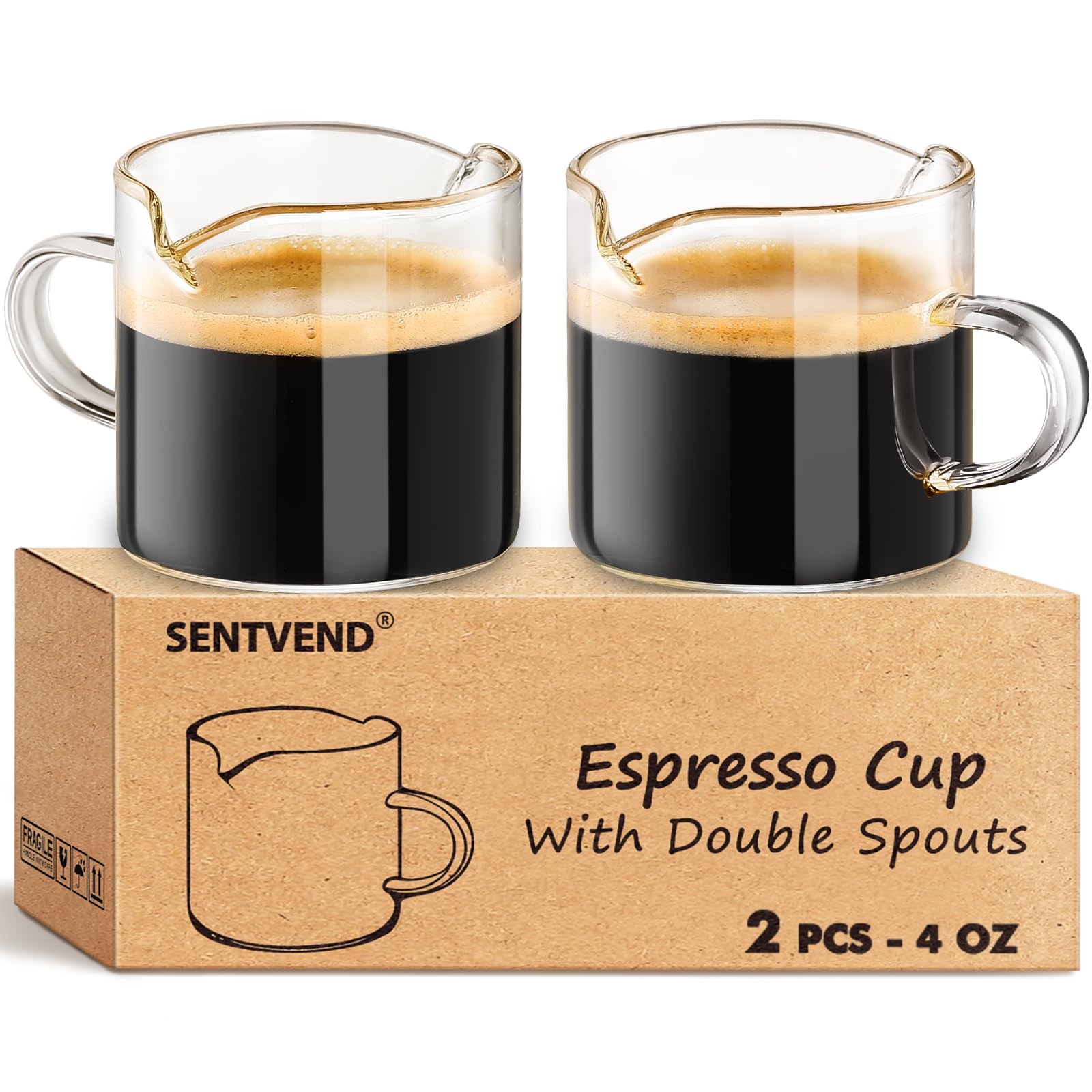 4 Oz Espresso Cups Set of 2 Double Spout with Handle Coffee Bar Accessories | Fo