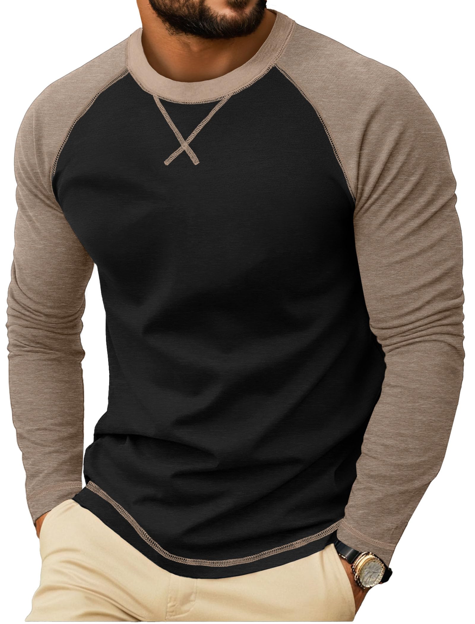Askdeer Mens Cotton T-Shirt Short Long Sleeve Casual Shirts Crewneck Lightweight
