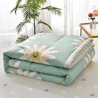 Chickwin Quilt Bedspread Double Single, 3D Simple Reversible Spring Autumn Summer Quilt Quilted Bed Blanket for Bedroom (100 x 150 cm, Natural Green)