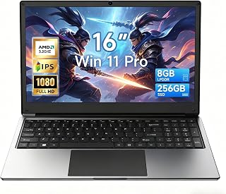 16-inch Laptop Computer with Win11, 8GB RAM 256GB SSD Expandable 1TB, AMD A9(up to 3.2GHz), Numpad, WiFi5, USB3.0, BT5.0, Webcam, Type-C, for Students and Business