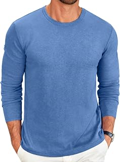 COOFANDY Camiseta de manga larga para hombre, cuello redondo, lisa, casual, básica, suave, elástica